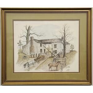 1972 Howard Fain Lithograph "The Tollgate House" Signed Framed Gold Ornate